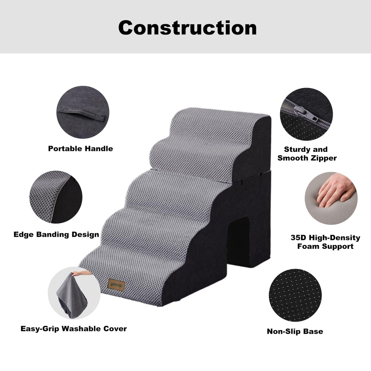 ZOMISIA Dog Ramp for Large Dogs - 24" H 5 Steps Pet Stairs for High Bed with Tunnel 2 in 1 with Zippers Suitable, Indoor Cat Ladders with Non-Slip Bottom, Black