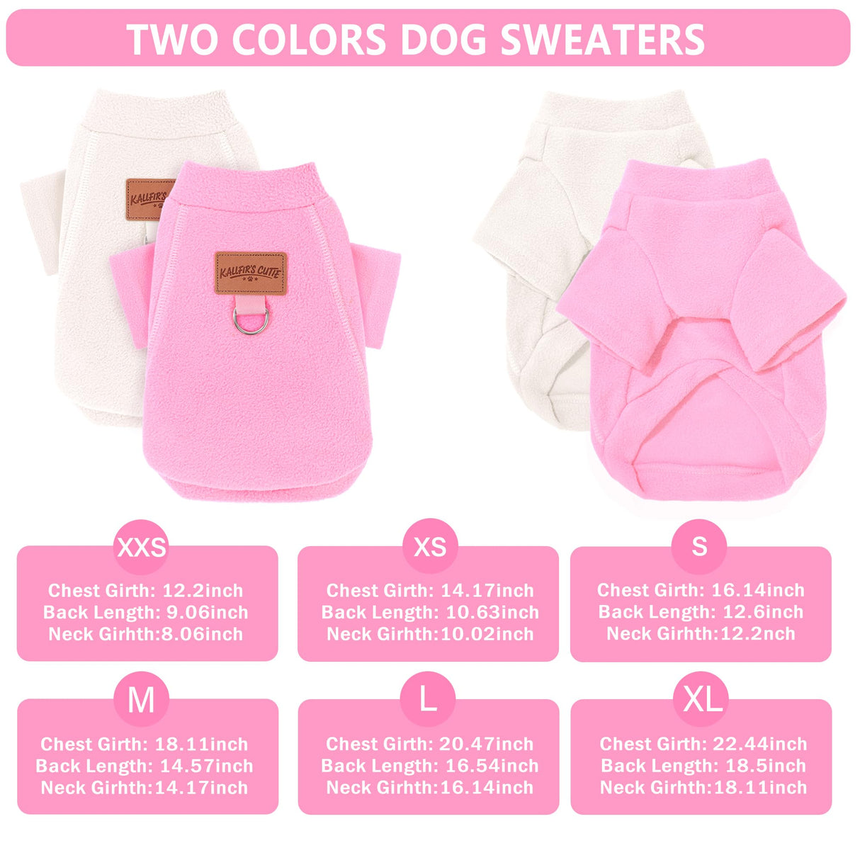 2 Pieces Dog Sweater Fleece Dog Winter Clothes for Small Dogs Boy Girl Turtleneck Puppy Sweatshirt Pet Clothing Pullover Sweaters Cat Apparel (Beige+Light Pink, Large)