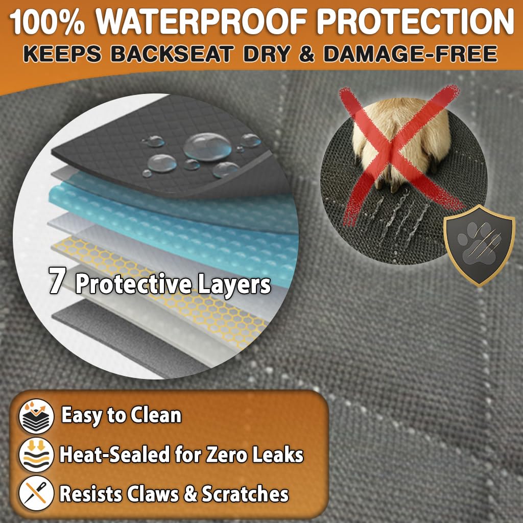 Back Seat Extender for Dogs – Hard Bottom Car Seat Cover for Dogs, Waterproof Rear Seat Protector with Mesh Window & Side Flaps, Fits Cars, SUVs, Trucks, Extra Space & Comfort