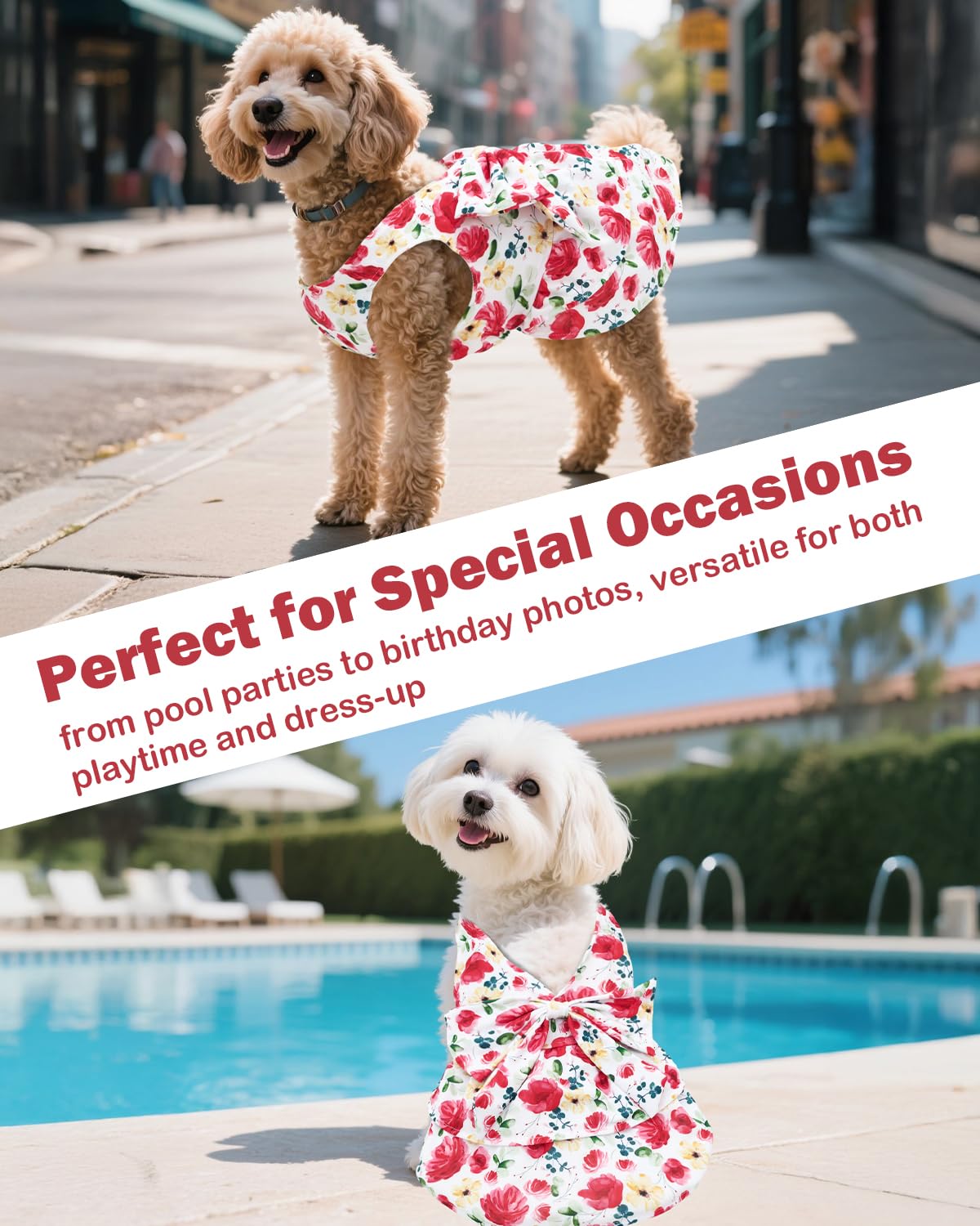 CuteBone UPF50+ Dog Dresses for Small Dogs, Summer Sleeveless Deep V-Back Pet Dress with Big Bow, Breathable Swimwear Fabric, Cooling Stretchy Puppy Clothes for Outdoor Wedding Party Beach DV02L