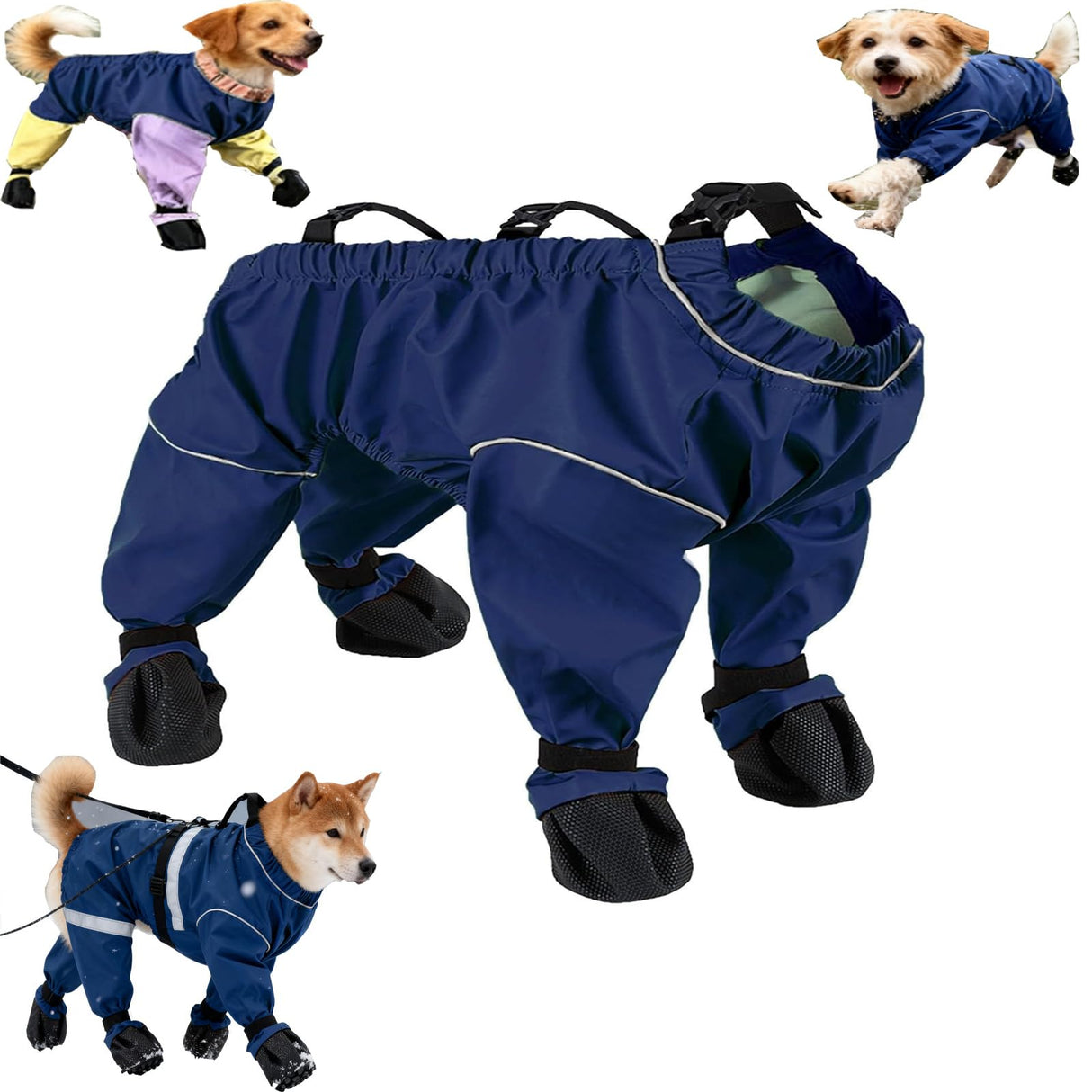 2026 Dog Snowsuit with Attached Boots,Dog Snowsuit with BootsFull Leg & Paw Protection,for Small Medium Dogs in Snow,Rain&Mud (Dark Blue,XL)