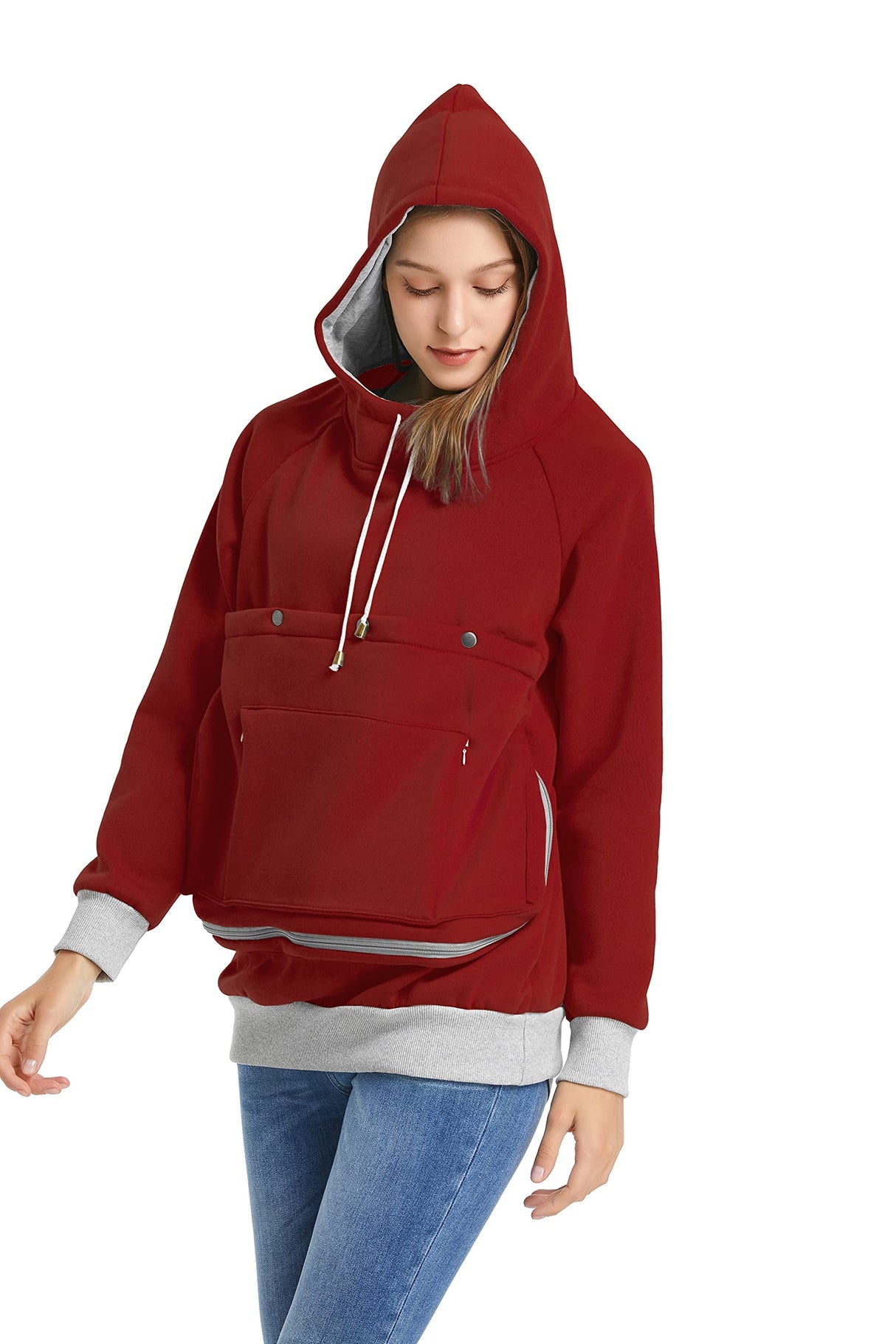 ALYC Cat Dog Carrier Hoodie Big Pet Pouch Sweatshirt Puppy Kitten Holder Carrier Pullover Top Kangaroo Unisex Hoodies Wine Red