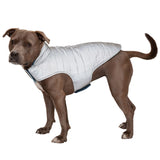 Furhaven Water-Repellent & Reversible Medium Dog Coat, Washable & Reflective w/ Leash Access, Pocket, & Carry-On Purse - Puffer Dog Jacket - Blue Watercolor, Medium