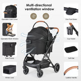 Beberoad Pets T6 Luxury Pet Stroller for Medium Dogs Up to 66lbs or 2 Small Pets – 3-in-1 Dog & Cat Stroller with Removable Carrier, Foldable & Lightweight (Black)