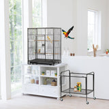 VINGLI Bird Cage with Wheels, Durable Wrought Iron Parakeet Cage with Slide Out Tray, Black Bird Cages for Parakeets/Lovebird/Cockatiels/Budgies and Other Small/Medium Birds (Large-53 inch)