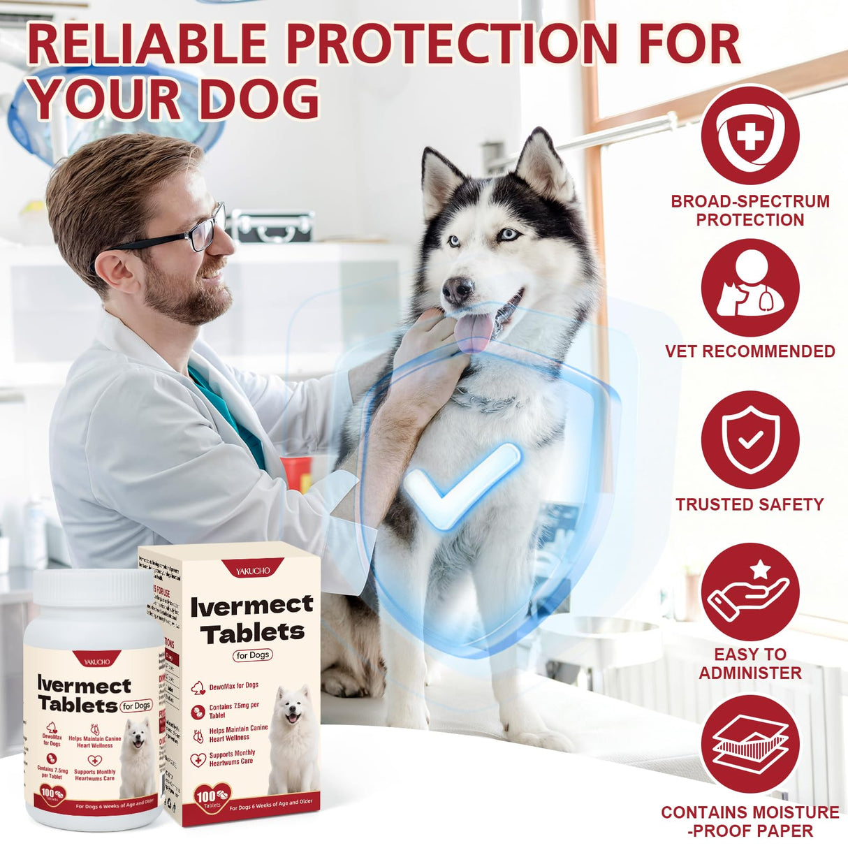 lvermect Tablets for Dogs, 99% Purity for Heart Health, Supports Canine Heart Wellness, Promotes Immune Support - 7.5mg(100 Tablets)