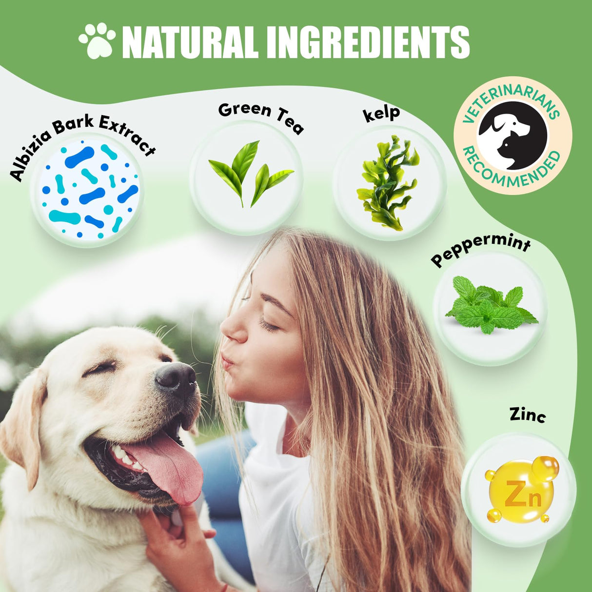 Dog Dental Powder, Dog Teeth Cleaning Powder, Dog Tartar and Remover with Probiotics and Natural Herbal Blend of All Breeds and Ages Mint -150 Grams