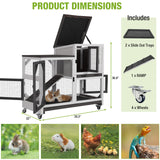 Gutinneen 2-Story Rabbit Hutch Bunny cage with Chew-Proof Ramp, Locking Leak-Proof Trays - Indoor/Outdoor 39.3" Wooden Rabbit Cage with Wheels for Rabbits, Guinea Pigs, Small Animal (Black and White)