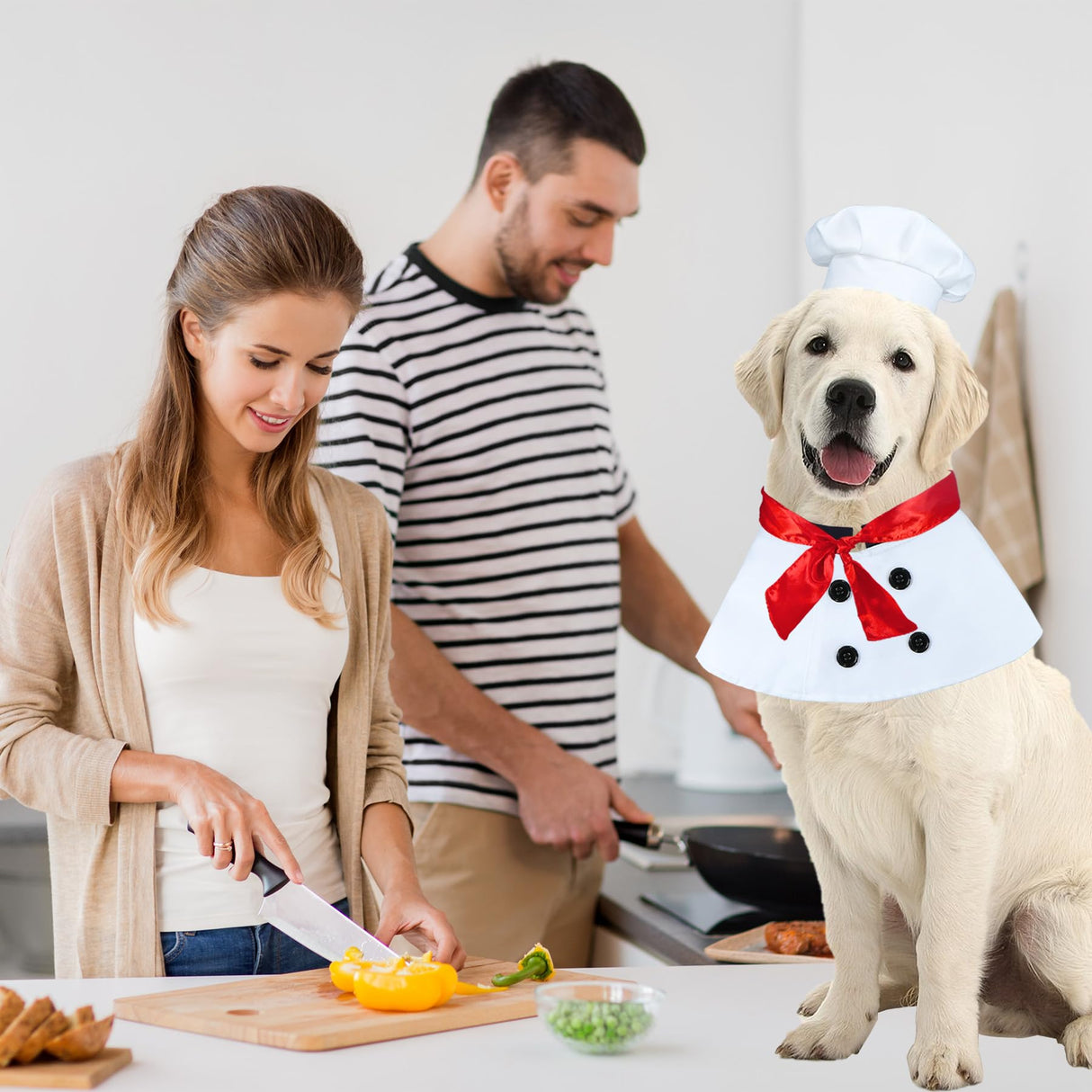 GOYOSWA Dog Halloween Costumes, Dog Chef Costume Chef Hat Clothes with Red Scarf Funny Holiday Clothes Outfit Halloween Costumes for Small Medium Large Dogs Pets (Large)
