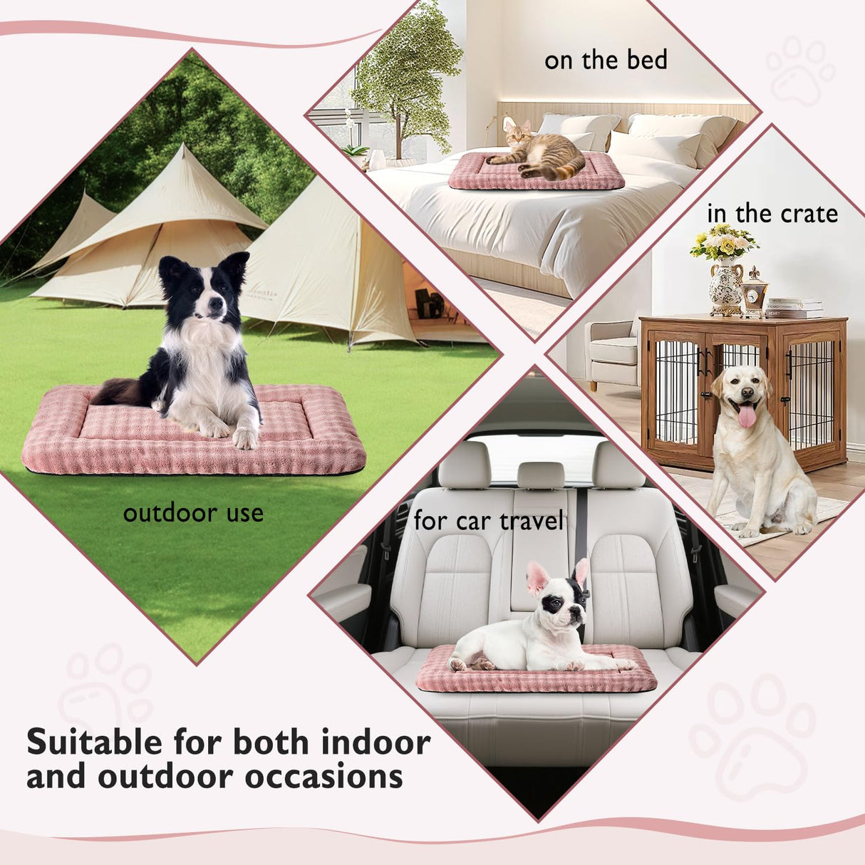 Yaning Dog Bed Mat Crate Pad for Large Dogs, Washable Soft Pet Sleeping Mat Kennel Pad with 3D Bubble Pattern, Dusty Pink, 42"x 28"