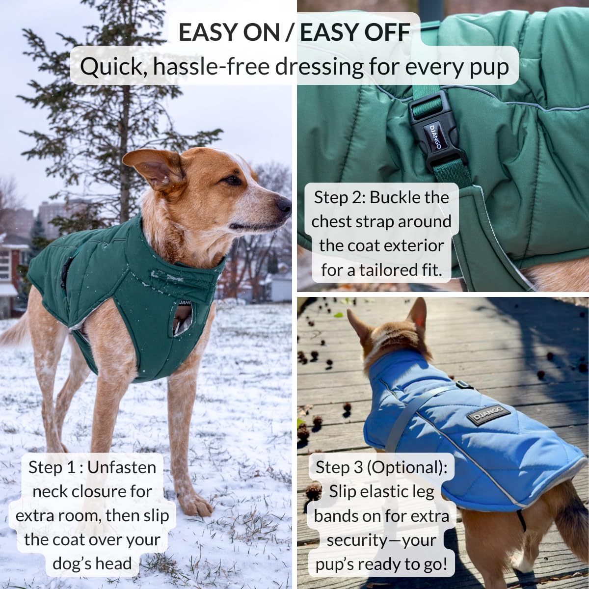DJANGO Insulated Winter Dog Coat – Warm, Water-Repellent Puffer Jacket for Small Dogs, Dachshunds & Puppies – Adjustable, Reflective Cold-Weather Dog Coat with Harness Hole – Firelight Red, Small