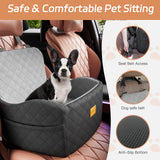 Dog Car Seat for Small/Medium Dogs Under 35lbs, Detachable & Washable Elevated Pet Travel Bed, 2 Storage Pockets & Safety Belt, Anti-Slip Base, Dog Booster Car Seat with Seamless Bottom Design