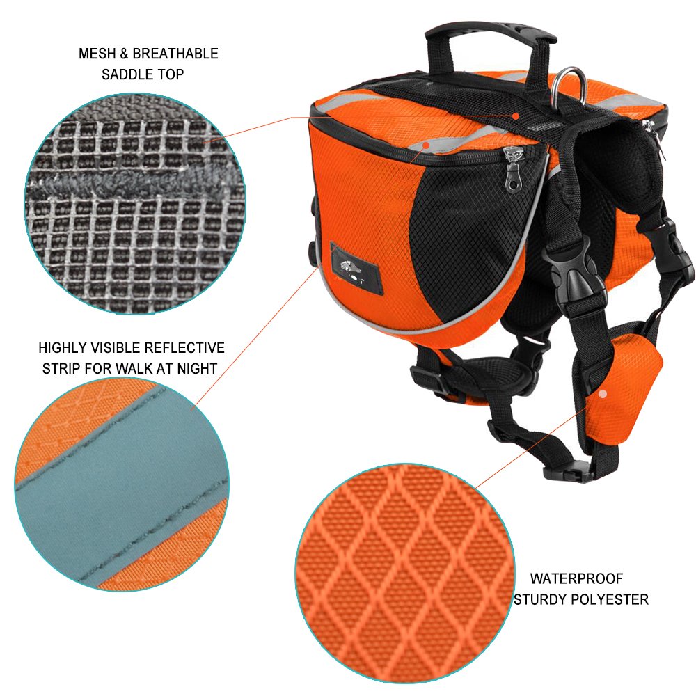 Lifeunion Polyester Dog Saddlebags Pack Hound Travel Camping Hiking Backpack Saddle Bag for Small Medium Large Dogs (Neon Green,L)