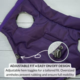 DJANGO Reversible Puffer Dog Coat – Warm Winter Dog Jacket & Water-Repellent Insulated Dog Coat w/Harness Hole, Windproof, Adjustable Fit for Small & Medium Dogs, Dachshunds – Violet Purple, Large