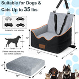 wagnation Dog Car Seat for Small/Medium Dogs Under 35lbs, Pet Booster Seat with 4In Memory Foam Cushion, Fully Detachable and Washable, Travel Dog Carseat with Storage Pocket and Safety Belt