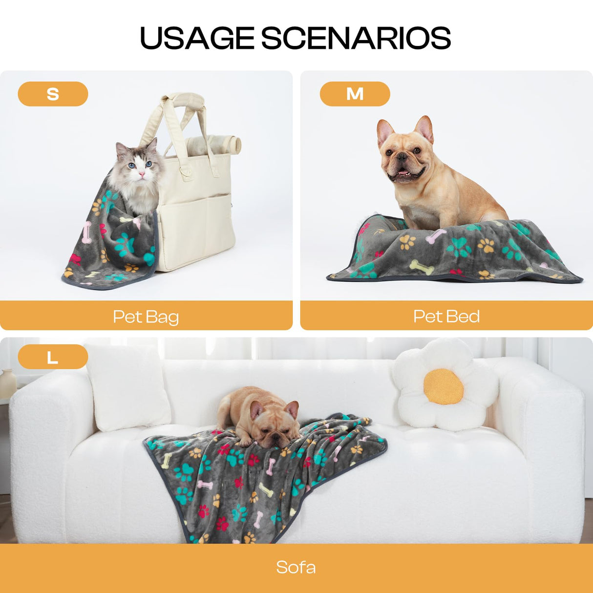 Luciphia 1 Pack 3 Blankets Fluffy Premium Fleece Pet Blanket Flannel Paw Printed Throw for Dog Cat(Large 41x31'', Grey/Brown/Blue)