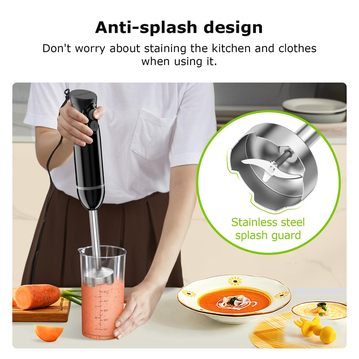 Hand Blender, Immersion Blender with 2 Mixing Speed, Electric Handheld Mixer Portable Stick Mixer with Stainless Steel Blades for Soup, Smoothie, Puree, Baby Food