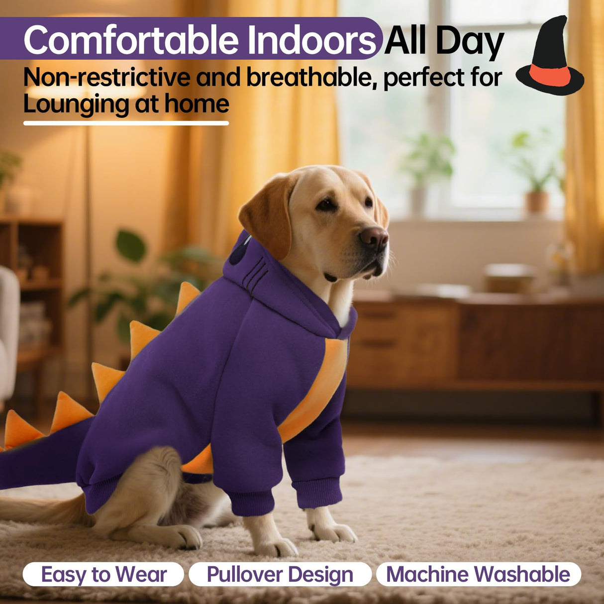 QBLEEV Dog Dinosaur Winter Coat, Warm Soft Knit Pullover Jacket with Hood for Cold Weather, Cozy Fleece-Lined Sweatshirt with 3D Dino Spikes, Stretchy Cute Pet Outerwear for Small Medium Large Dogs