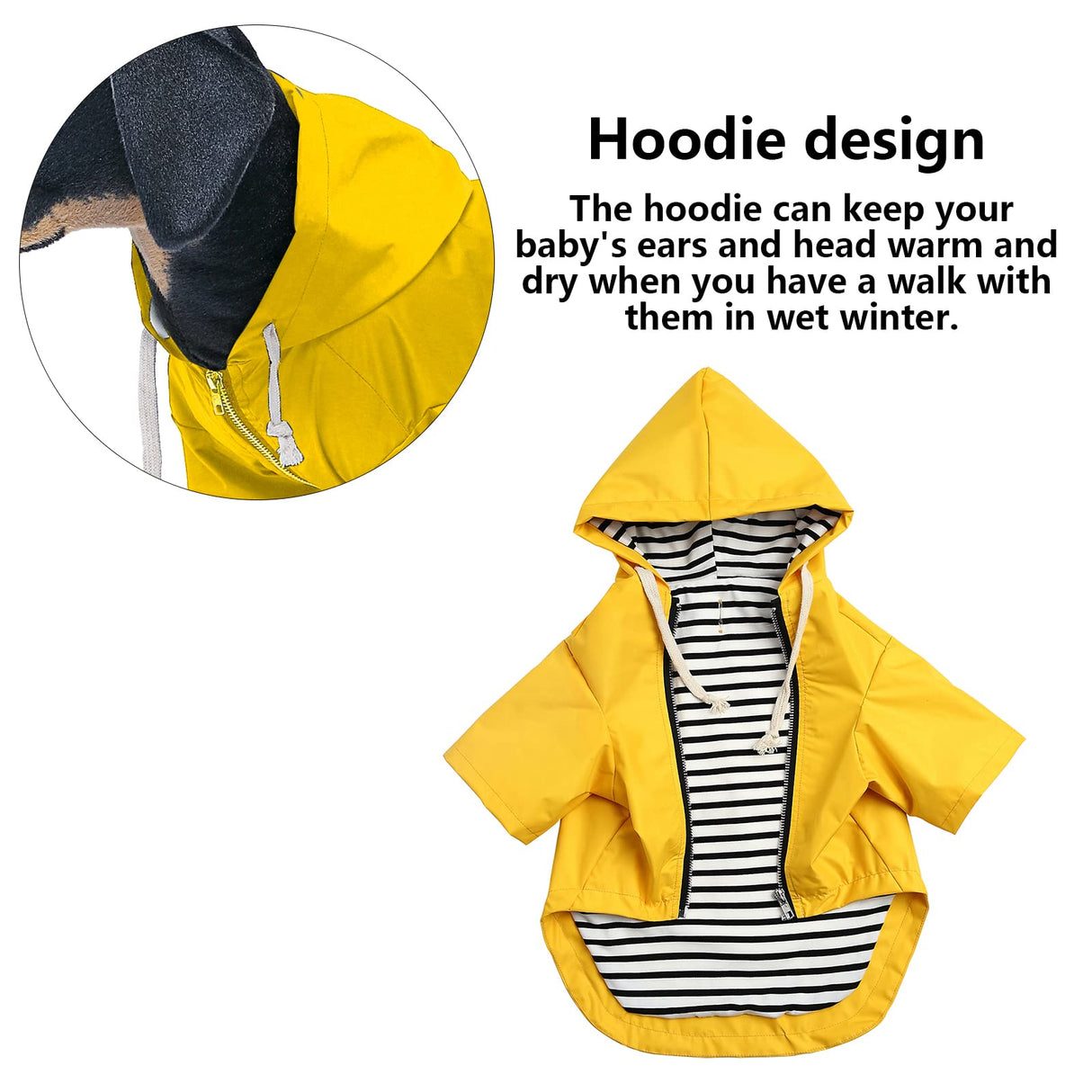 Dog Raincoat rain Jacket Raincoat Dogs Waterproof Small Medium Breeds Zip Closure Storage Pocket Harness Hole Yellow L