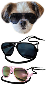 G029 Dog Cat Pet Aviator Pilot Sunglasses Glasses for Small Breeds up to 15lbs (2-Pack Black + Pink-Pink Mirror)