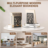 VFINE 4-Piece Modern Metal Bookends for Shelves, Black Tree Book Ends for Books, Decorative Book Organizer for Desk, Non-Skid Shelve Bookends for Home Office