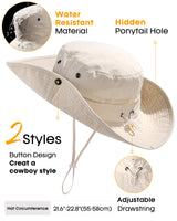 FURTALK Sun Hats for Women Ponytail UV Protection Beach Summer Hat Wide Brim Packable Cowboy Hat Beige
