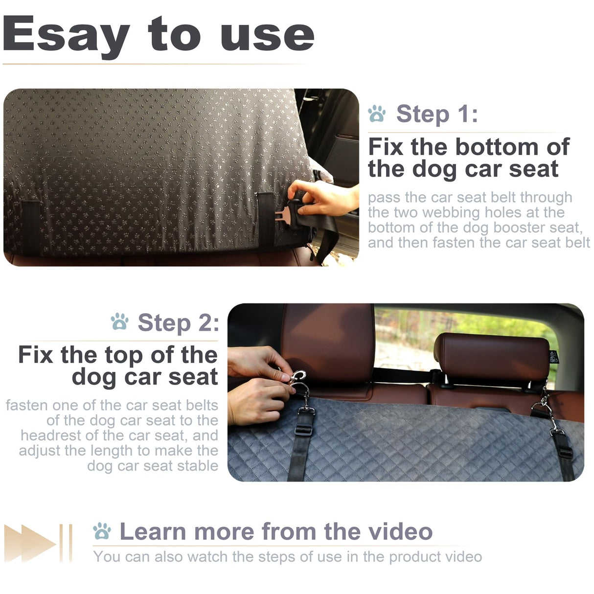 Youvee Dogs Car Seat and Bed 2 in 1,Pet Car Bed for 2 Small or 1 Medium/Large Dog up to 60 lbs,Dog Booster for car Back Seat,Comfortable,Fully Detachable and Washable(Black Outside Grey Inside)