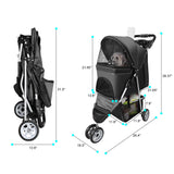 Pet Strollers for Small Medium Dogs & Cats, 3-Wheel Dog Stroller Folding Flexible Easy to Carry for Jogger Jogging Walking Travel with Sun Shade Cup Holder Mesh Window (Black)