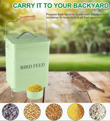 Brabtod Bird Seed Storage Container Airtight,5~6LB Metal Bird Food Container with Scoop,Wild Bird Seed Tin for Storing Sunflower Seed-Ideal for Outdoor or Indoor-Squirrel proof -Green