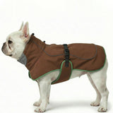 SKIPGEAR Softshell Dog Winter Vest, Fleece Lined Water-Repellent Jacket with Fur-Safe Buckle (No Hook & Loop) for Hiking, Adjustable Reflective Winter Coat for Active Dogs (Brown, X-Small)