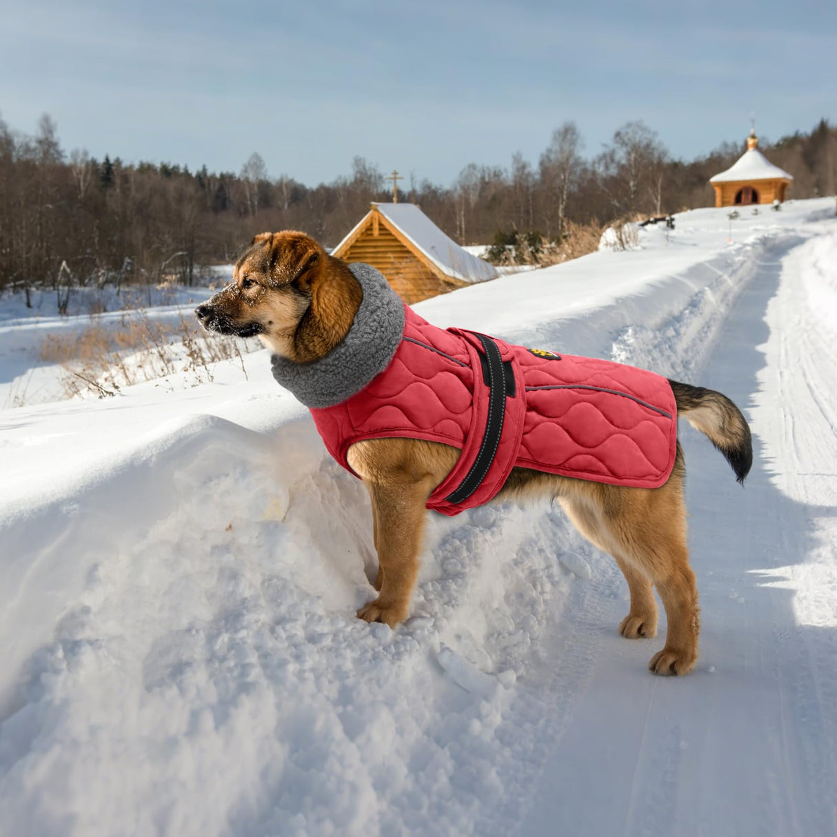 Sheripet Dog Coat Winter, Waterproof Quilted Dog Jacket for Cold Weather, Reflective Adjustable Puppy Winter Coat, Warm Turtle-Neck Pet Fleece Snow Jacket for XX-Large Dogs, NewRed XXL