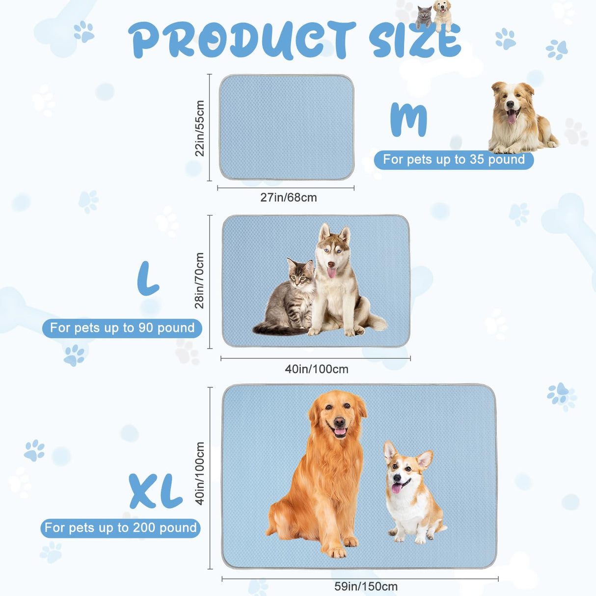 Buvlnee Summer Dog Cooling Mat Washable Ice Silk Self Cool Pad for Small Medium Large Dogs and Cats, Pet Sleeping Pad for Crate, Bed, Indoor & Outdoor Floor, Car Seats