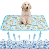 BAMY Cat Cooling Mat Summer Dog Silk Pad Self Cooling Cushion Washable Kitten Ice Blanket with Duck Strawberry Pattern (Blue Duck, M (27.6"x19.7"))