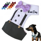 Personalized Best Dog Harness with Bow Tie, Suspenders & Custom Embroidered Text | Wedding Dog Tuxedo | Optional Ring Bearer Clasp | Perfect Attire for Wedding & Birthday by ACORD EU (Dark Gray)