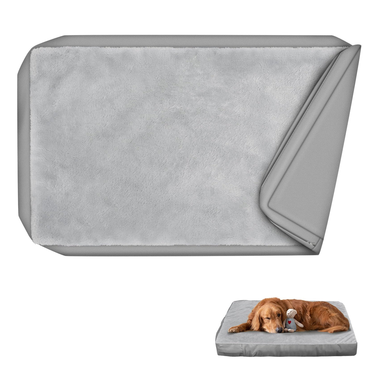 Explore Land Waterproof Dog Bed Cover Machine Washable Fluffy Dog Bed Replacement Cover, 36Lx27Wx4H inch, Gray