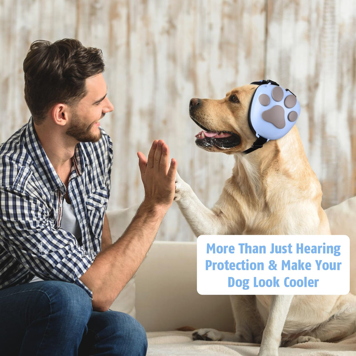 Famikako Upgraded Dog Ear Muffs for Noise Protection - 22dB NRR Noise Cancelling Headphones with Dog Paw Design, Calming Earmuffs for Thunder, Fireworks & Hunting (M, Light Blue-Gray)