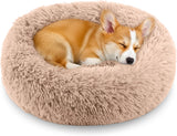 Calming Anti-Anxiety Donuts Dog And Cat Bed, Round Fluffy Soft Washable Small Medium Pet Bed For Puppy & Kitten, Cuddler Warming Comfortable Cushion, Luxury Anti-Slip Waterproof Mute Base 24in (Camel)