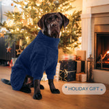 ROZKITCH Warm Dog Pajamas for Large Dogs, Windproof Full Coverage Pet Pjs, Soft Fleece Jacket with Full Coverage, Pullover Winter Coat with Super Warm Jump Suit Blue XXL
