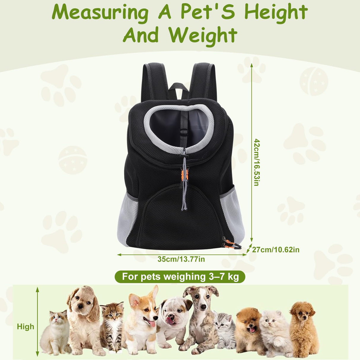 Pet Dog Carrier Backpack, Dog Front Backpack, Pet Carrier Backpack, Front Carrier Backpack, Ventilated Mesh Dog Travel Back Pack for Hiking Cycling Outdoor (6.6-15.4 lbs)