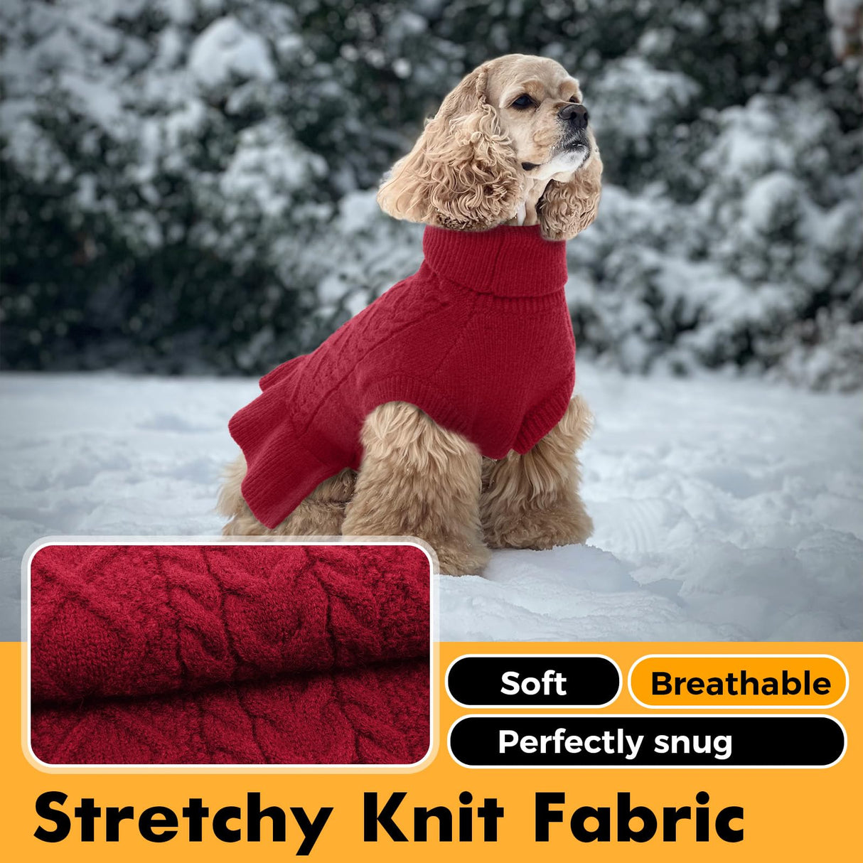 LeLePet Dog Sweater Christmas Turtleneck Knitwear Sweatshirt Cable Knit Warm Dress for Small Medium Large Dogs Puppy Fall Sweater, Dachshund, Shih Tzu, L, Red