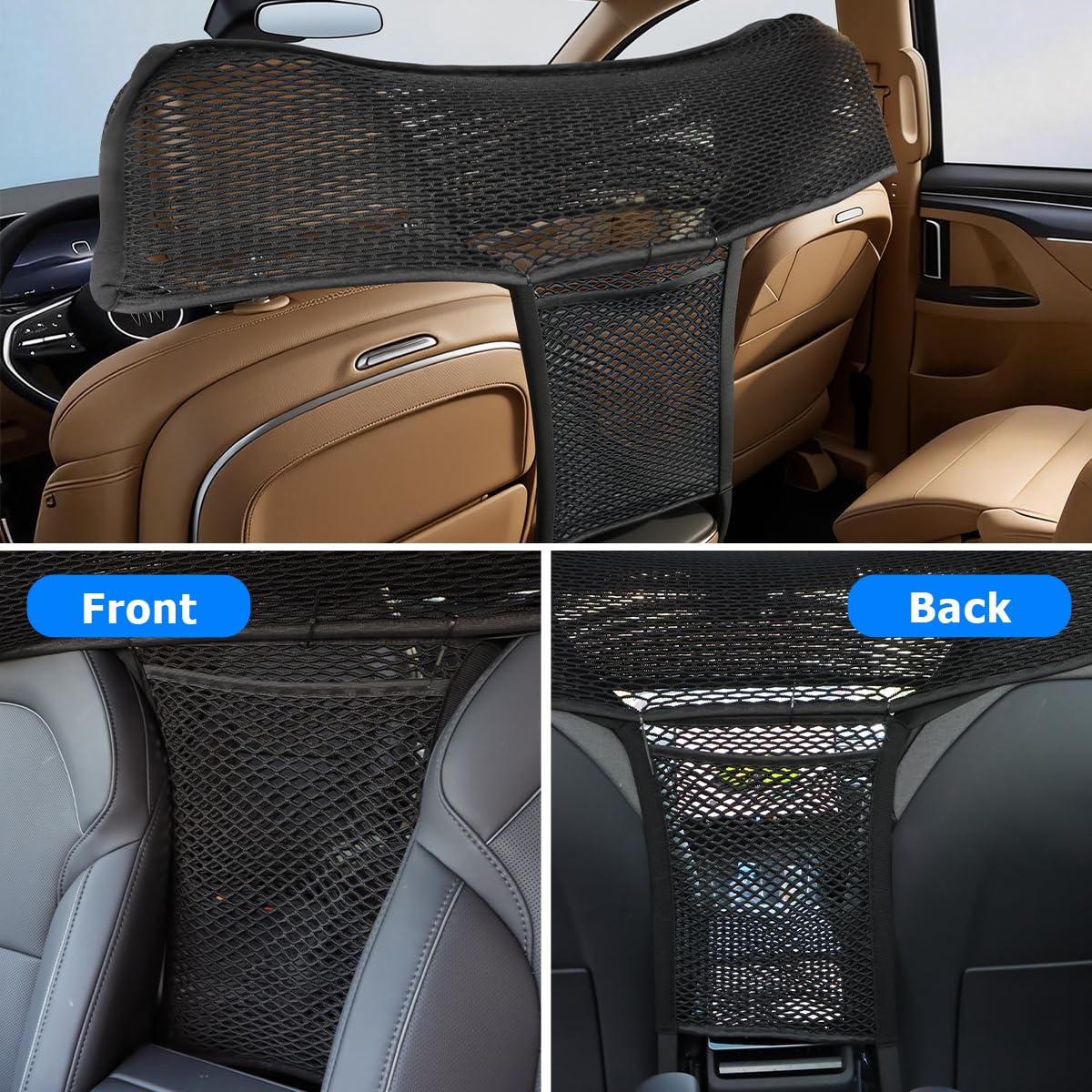 LITTOU Car Dog Barrier Net Car Mesh Organizer Back Seat Divider for Dog Easy Install 2 Pieces (for Split Seats)