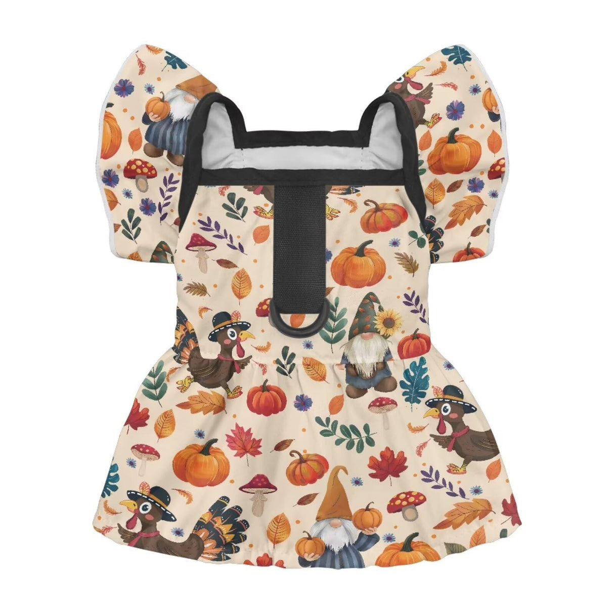 Wiryuouvt Autumn Turkey Gnome Dog Thanksgiving Outfit Fall Dog Dresses for Small Dogs Girl with Leash Ring & Sleeve Ruffles & Breathable, Light Weight Puppy Princess Dress Cat Pet Clothes Apparel