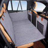 Waterproof Dog Car Back Seat Extender with Mesh Window – Large Pet Travel Bed & Backseat Bridge for SUVs, Trucks, Cars – Non-Slip, Foldable Seat Cover with Storage Pockets & 2 Dog Seat Belts (Grey)