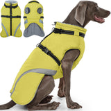 QBLEEV Large Dog Coat, Big Dog Winter Jacket for Large Dogs, XXX-Large Waterproof Cold Weather Snow Vest with Zip & Reflective, Windproof Built-in Harness Warm Fleece Snowsuit Clothes, Green, XXXL