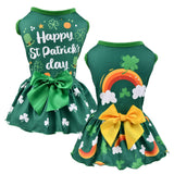 Vehomy 2-Pack Saint Patricks Day Dog Cat Dress St Patricks Clover Rainbow Puppy Dresses with Bow Pet Bowknot Shamrock Skirt Outfit Costume for Puppies Cats Small & Medium Dogs XS
