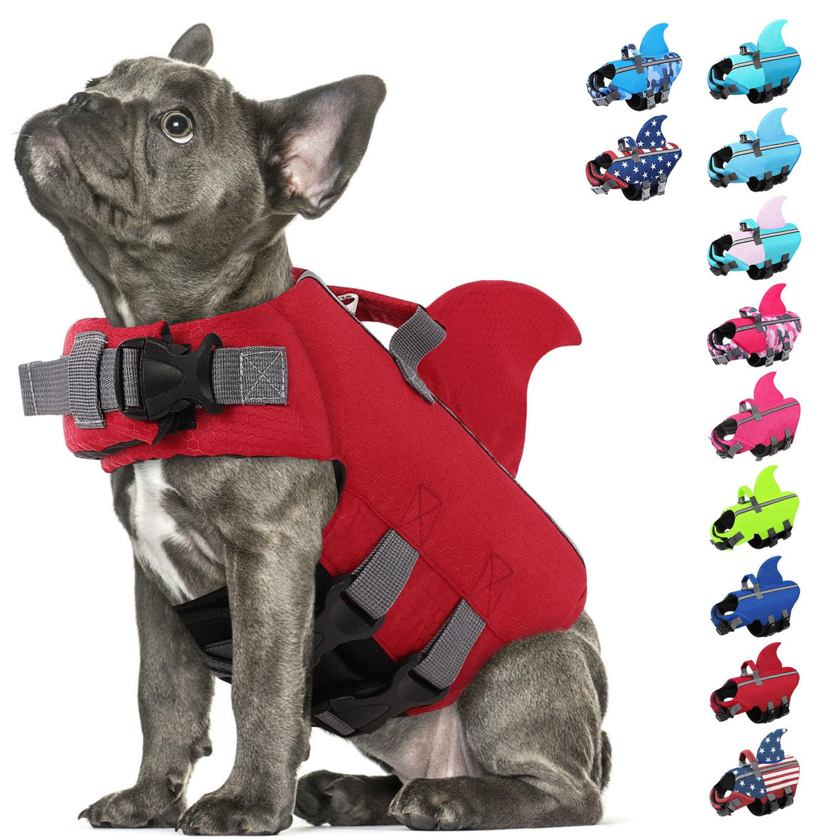 SUNFURA Dog Life Jacket Shark Life Vest for Dogs, Adjustable Swmming Vest with High Buoyancy, Safety Lifesaver with Rescue Handle for French Bulldog Small Medium Breeds, Burgundy XS