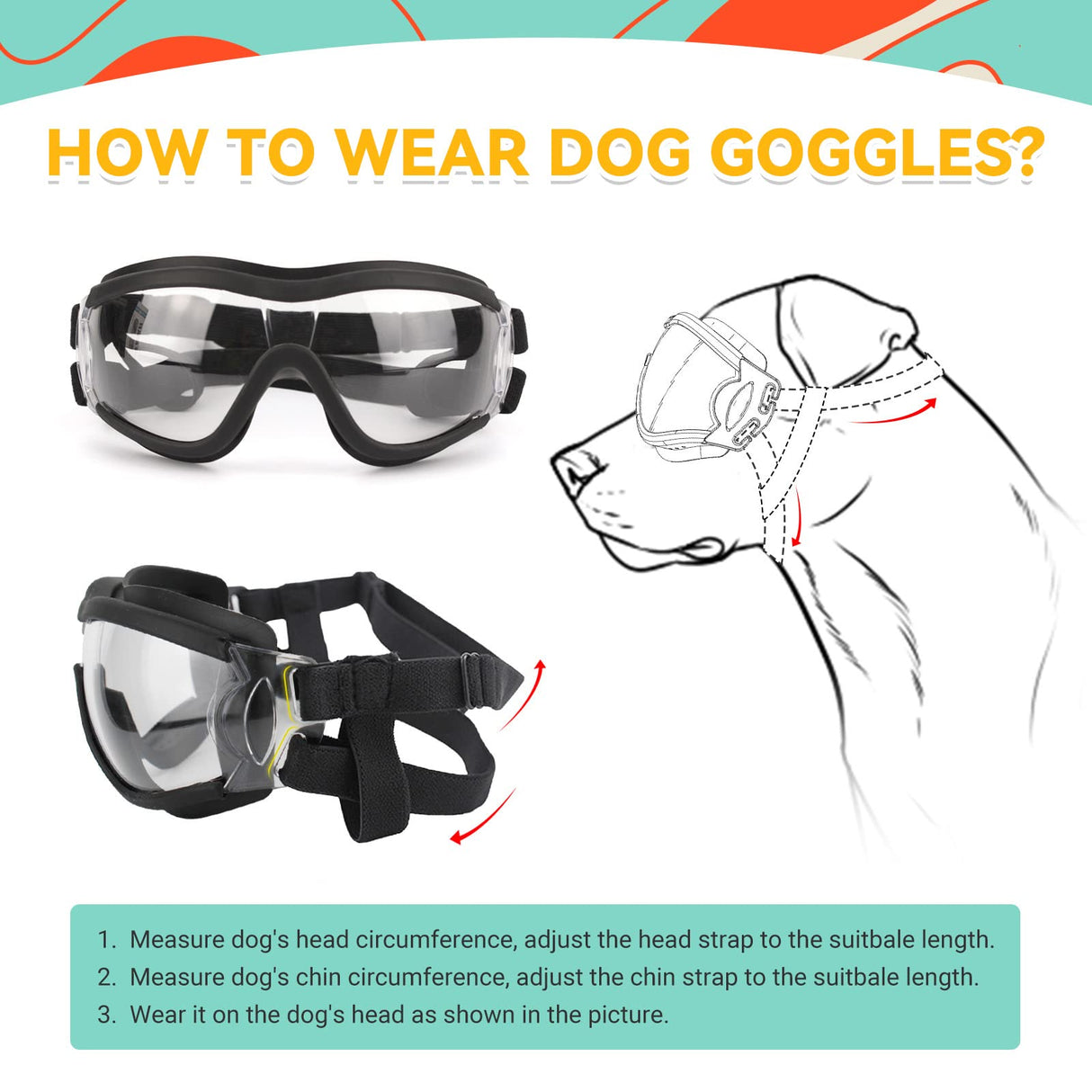 PETLESO Dog Goggles Sunglasses for Large Breeds - 2PCS Black & Clear UV Protection Set, Windproof Eye Wear for Medium to Large Dogs, Ideal for Riding/Driving/Hiking
