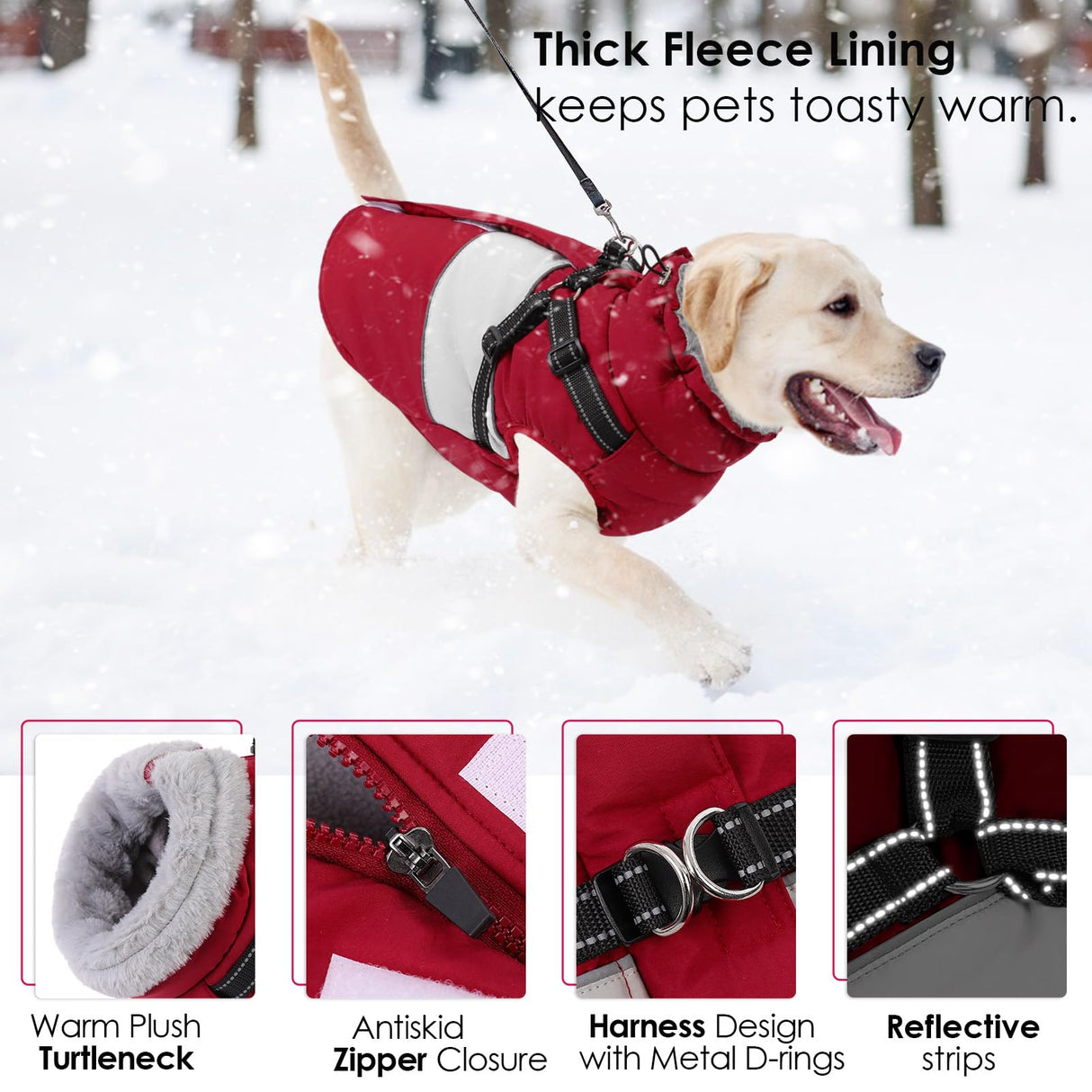 AOFITEE Dog Coats for Small Dogs, Dog Christmas Sweater, Dog Winter Coat with Harness Built in, Warm Dogs Jacket with Zipper, Waterproof Pet Jacket Snowsuit for Schnauzer, Chihuahua Yorkshire, S