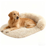 Doimier Calming Dog Beds for Medium Large Dogs, Orthopedic Cushion Plush Large Pet Bed Lounge with Washable Cover, Anti-Anxiety Soft Fluffy Faux Fur Fits up to 60 lbs Pets (Oval, Beige 40"x30")