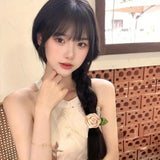 Elegant Satin Flower Hair Scrunchies Set, Handmade Camellia Hair Bands for Women, Fashion Floral Elastic Ponytail Holders